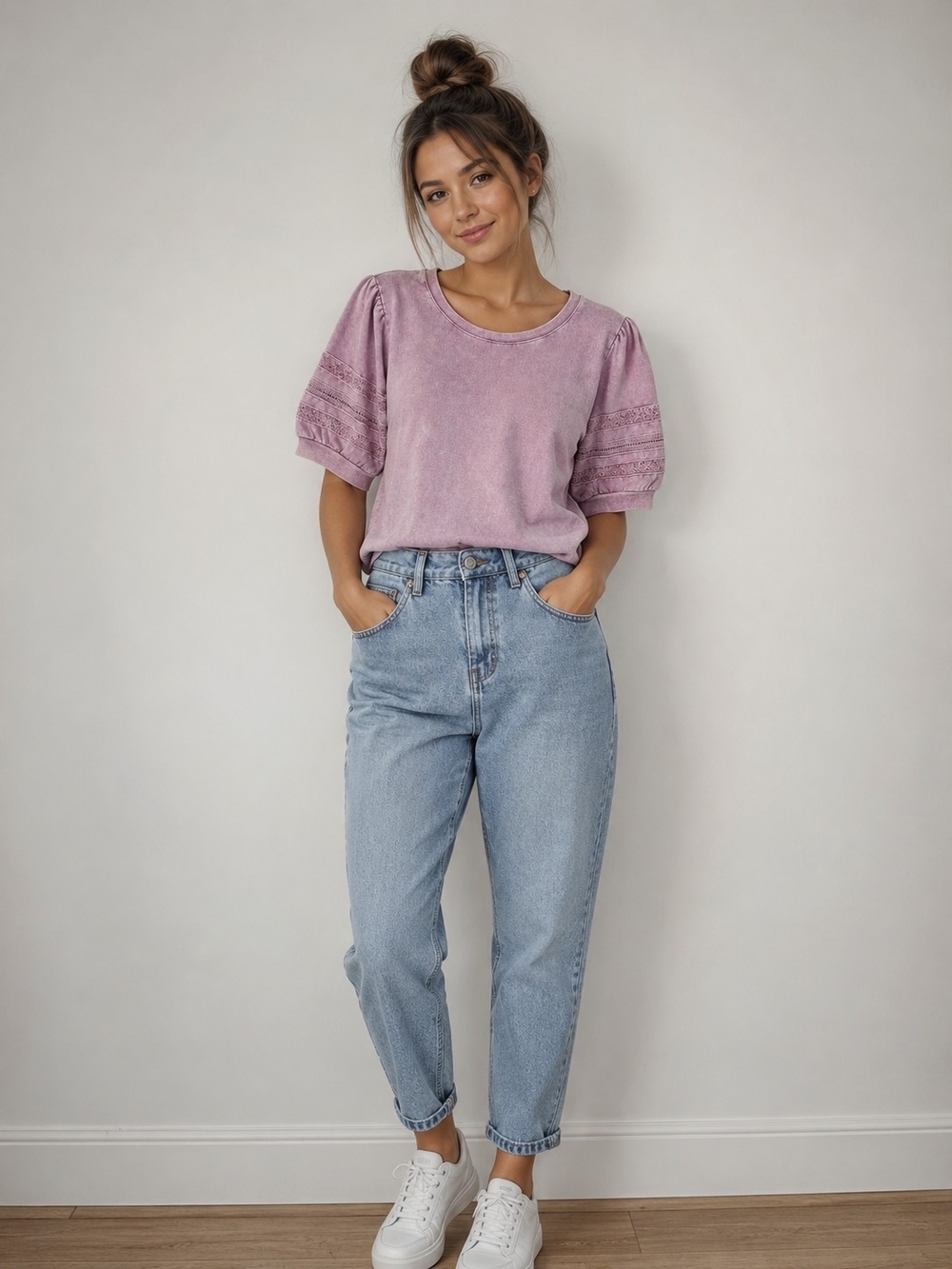 Jane and Delancey Woman's Puff Sleeve Top in Dusty Pink Size XL - Picture 7 of 7